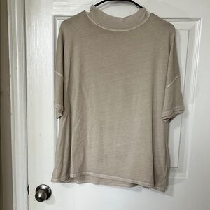 We The Free Relaxed Mock-Neck Short Sleeve Top in Beige Taupe